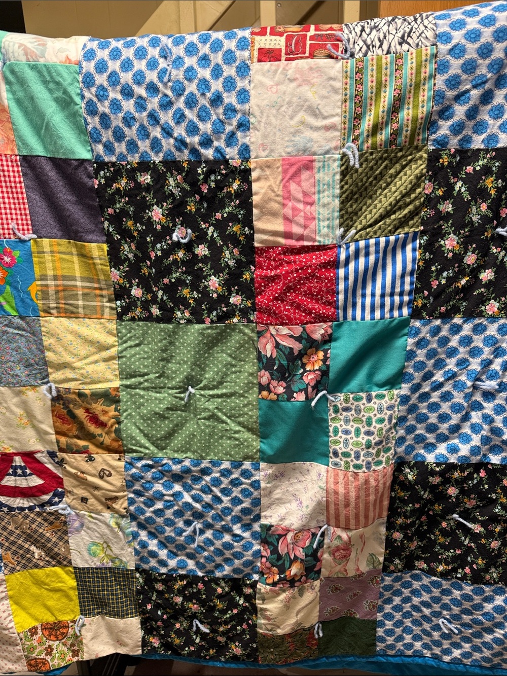 Handmade Patchwork Quilt Throw in Teal, Blue & Multicolor